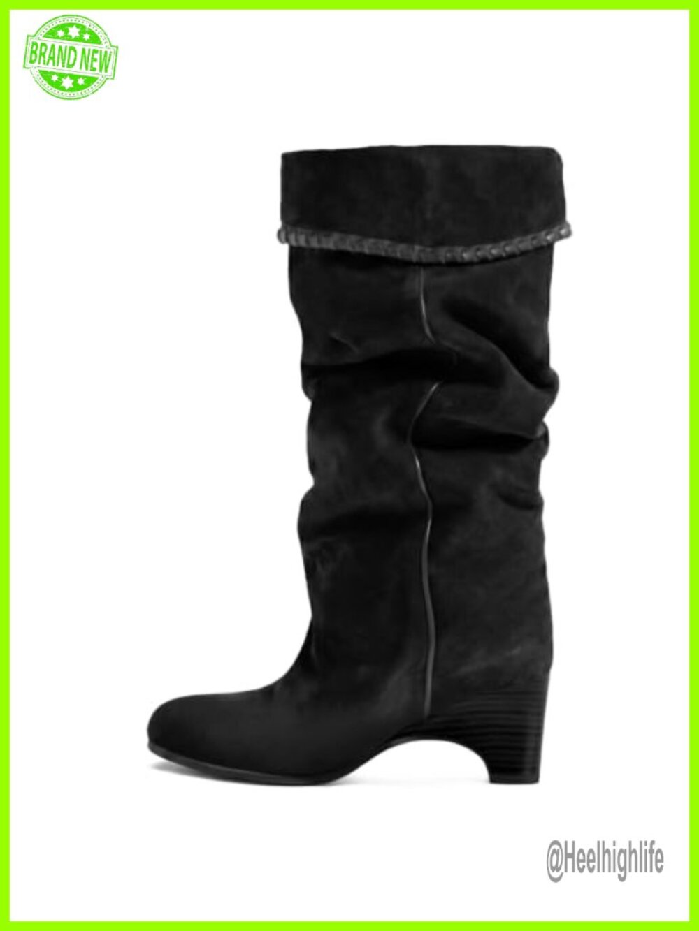 Slouchy Suede Knee High Wedge Boots Fold-Over Western Whipstitch
